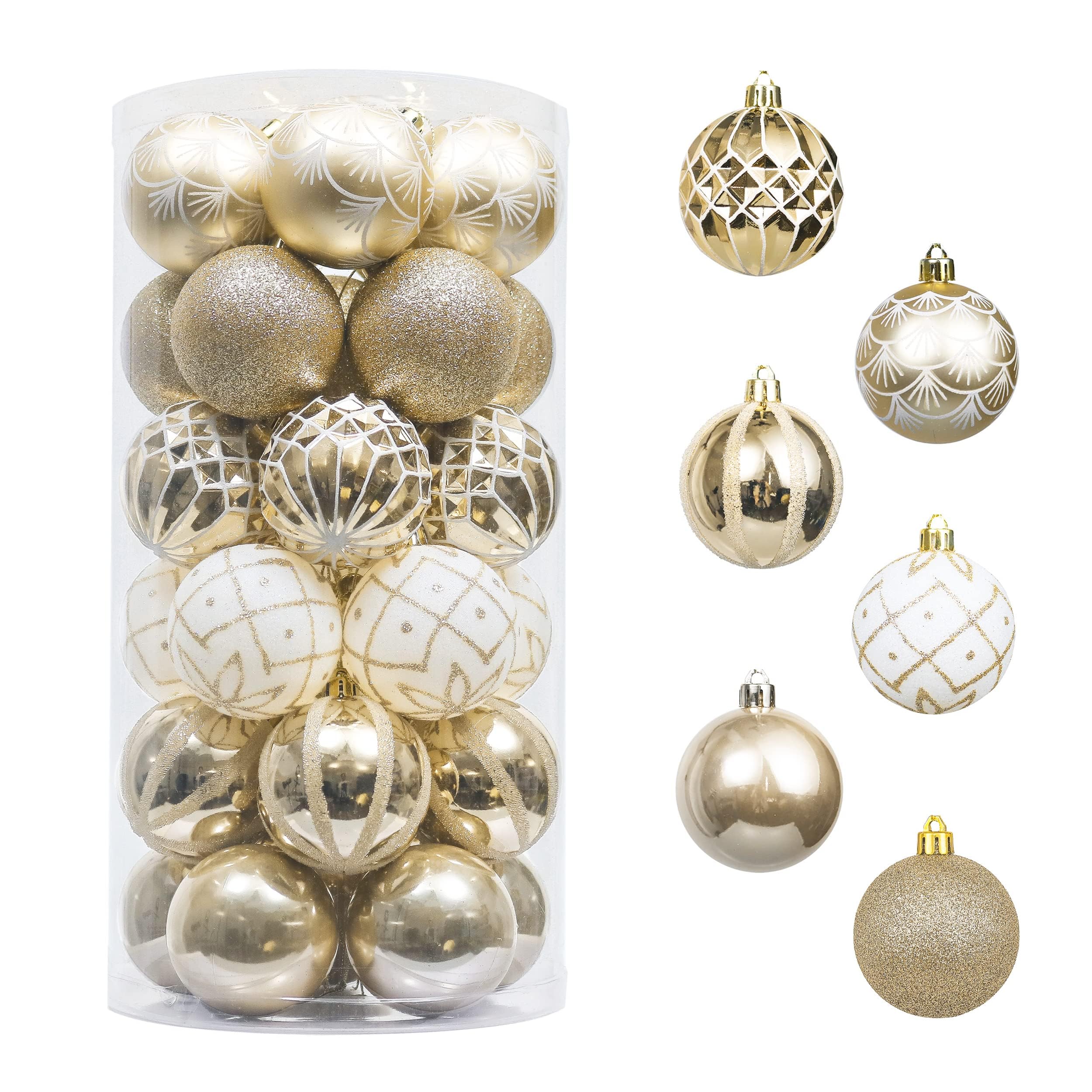 Valery Madelyn Christmas Tree Decorations - White Gold 30pcs 6cm Shatterproof Baubles for Xmas Tree Balls Ornaments