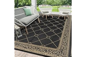 HEBE Outdoor Rug Waterproof 9x12, Reversible Plastic Straw Rug RV Camping Rug, Indoor Outdoor Patio Mat Clearance, Outside Carpet for Porch,Deck,Camper,Balcony,Backyard,Picnic