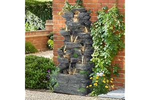 TITIMO 10-Tier Cascading Rock Water Fountain Outdoor Garden Waterfall with Lights,Fountain Indoor Decor for Garden, Patio, Backyard, Deck, Porch and Home Art Decor