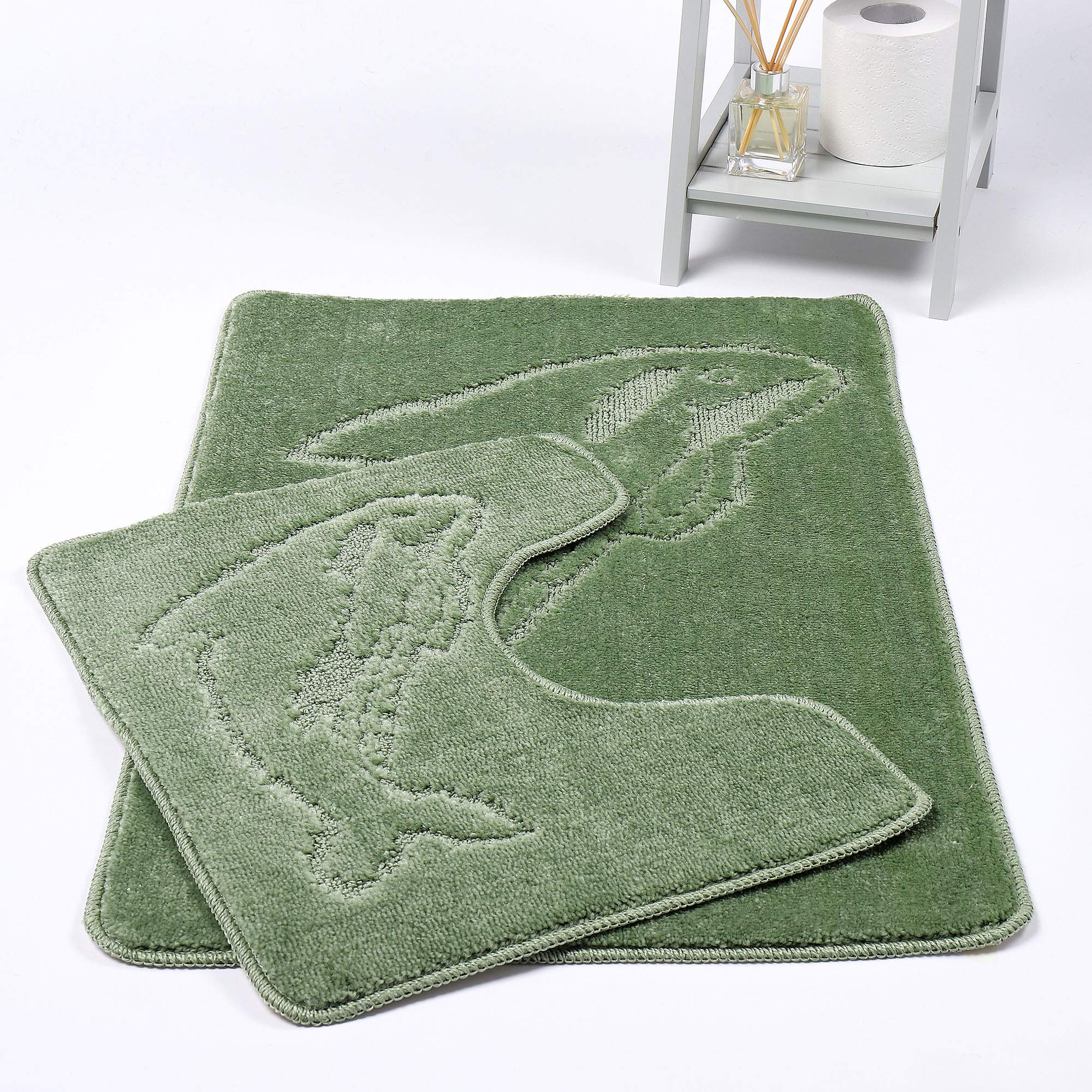 HOMES-LINEN Dolphin Bath Mats Non Slip Bathroom Mats 2 Piece Pedestal and Bath Mat Set Toilet Bathroom Rug (Sage Green)