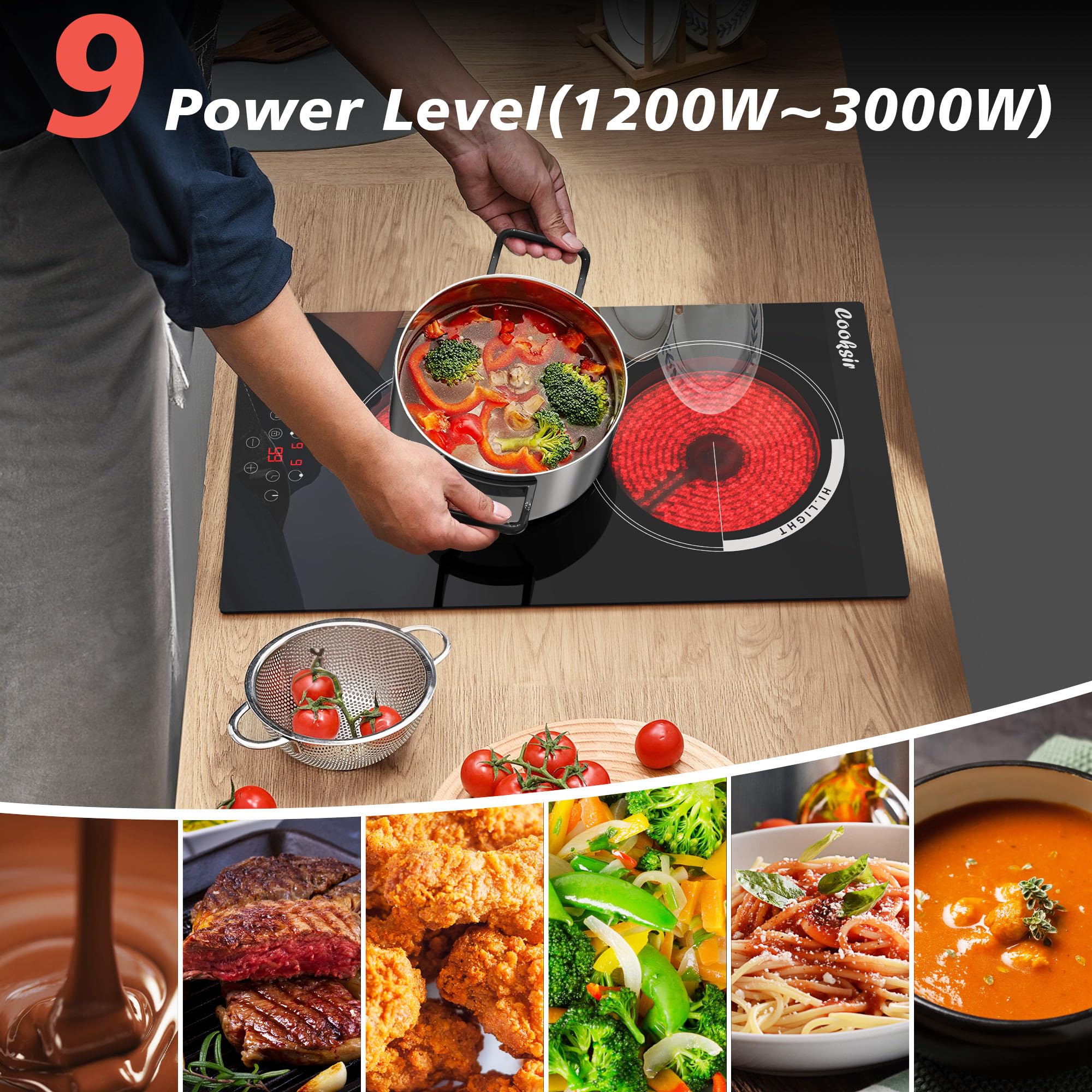 Cooksir 2 Burner Electric Cooktop, 12 Inch Electric Stove Top 3000W