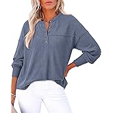 KIRUNDO Going Out Tops for Women Henley Shirts 2025 Casual Ribbed Knit Long Sleeve Tunic Summer Fall Button V Neck Blouse