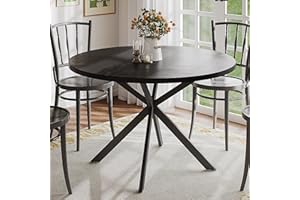 ChooChoo 47.2 Inch Round Dining Table for 4, Farmhouse Wood Kitchen Table, Circle Dinner Table for Kitchen & Dining Room, Black