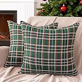 CARRIE HOME Green Tartan Plaid Throw Pillow Covers 18x18 Set of 2 Green Christmas Plaid Outdoor Pillows Traditional Christmas Decor for Living Room Couch Sofa