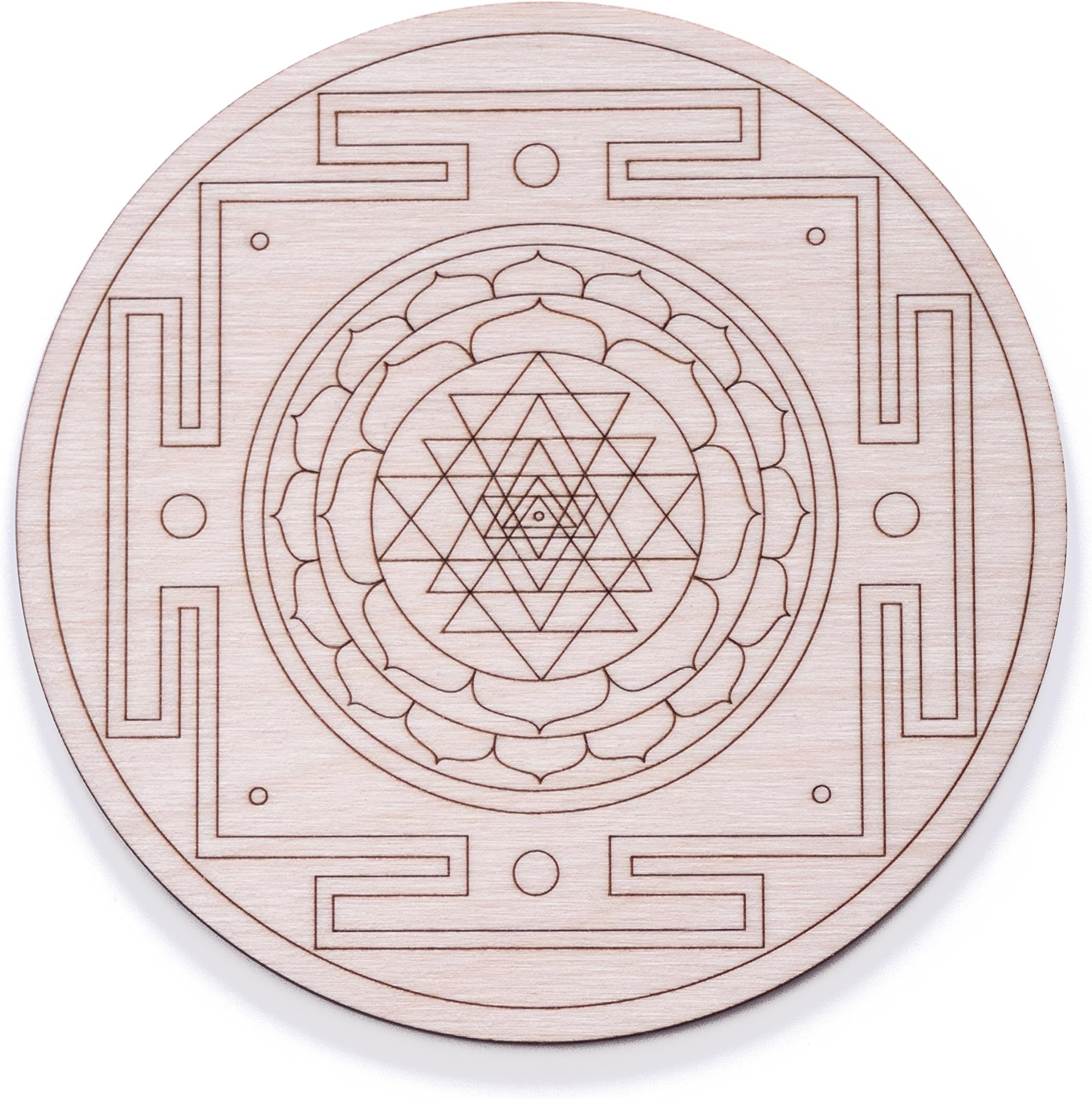 Shri Yantra - Holy Geometry Glass Coaster (12 Centimeter Diameter) For Positive Life Energy (Wood)