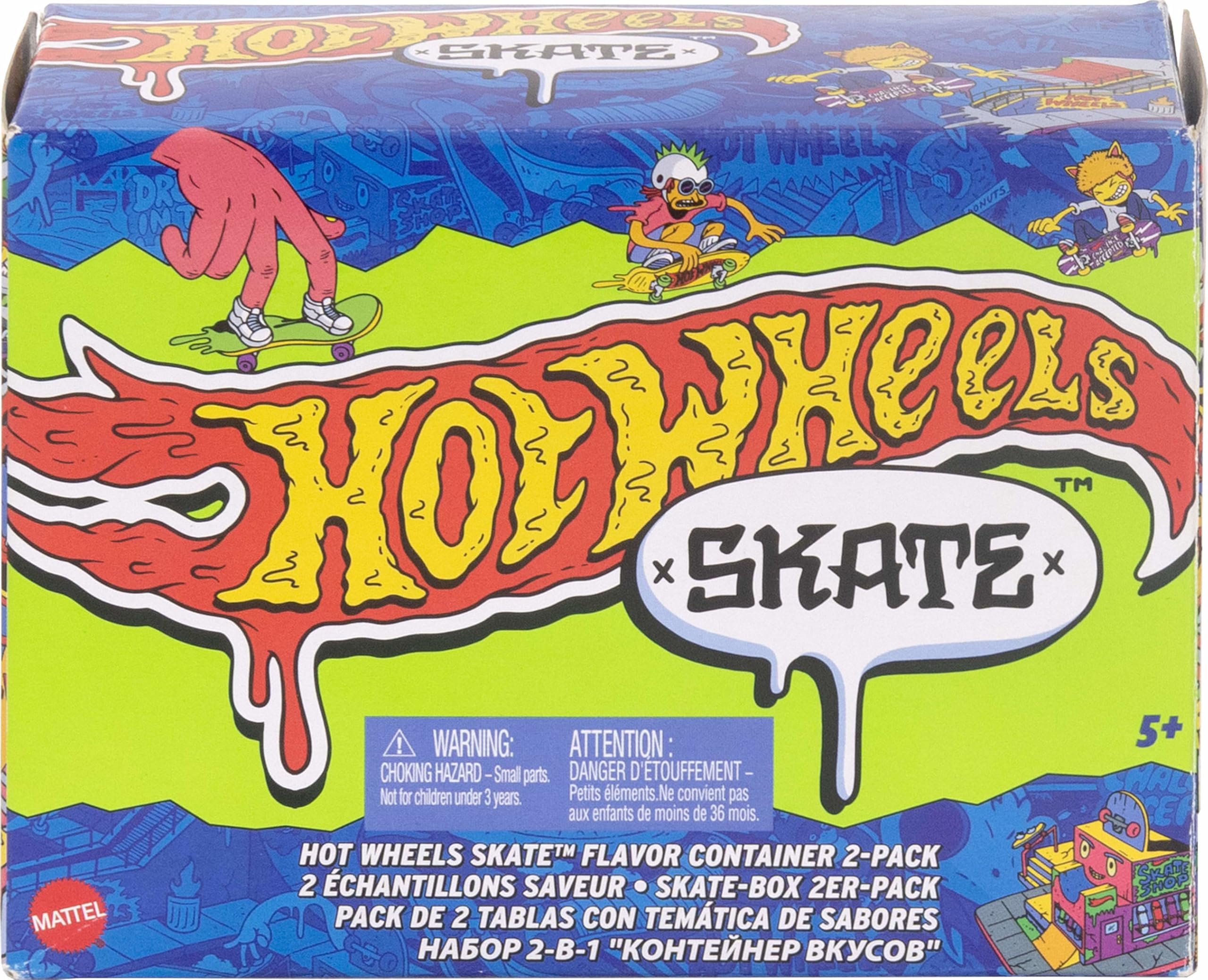 Hot Wheels Skate Fingerboards & Skate Shoes, 2 Flavor Containers with 2 Exclusive Boards & 1 Pair of Removable Shoes in Portable Storage Containers