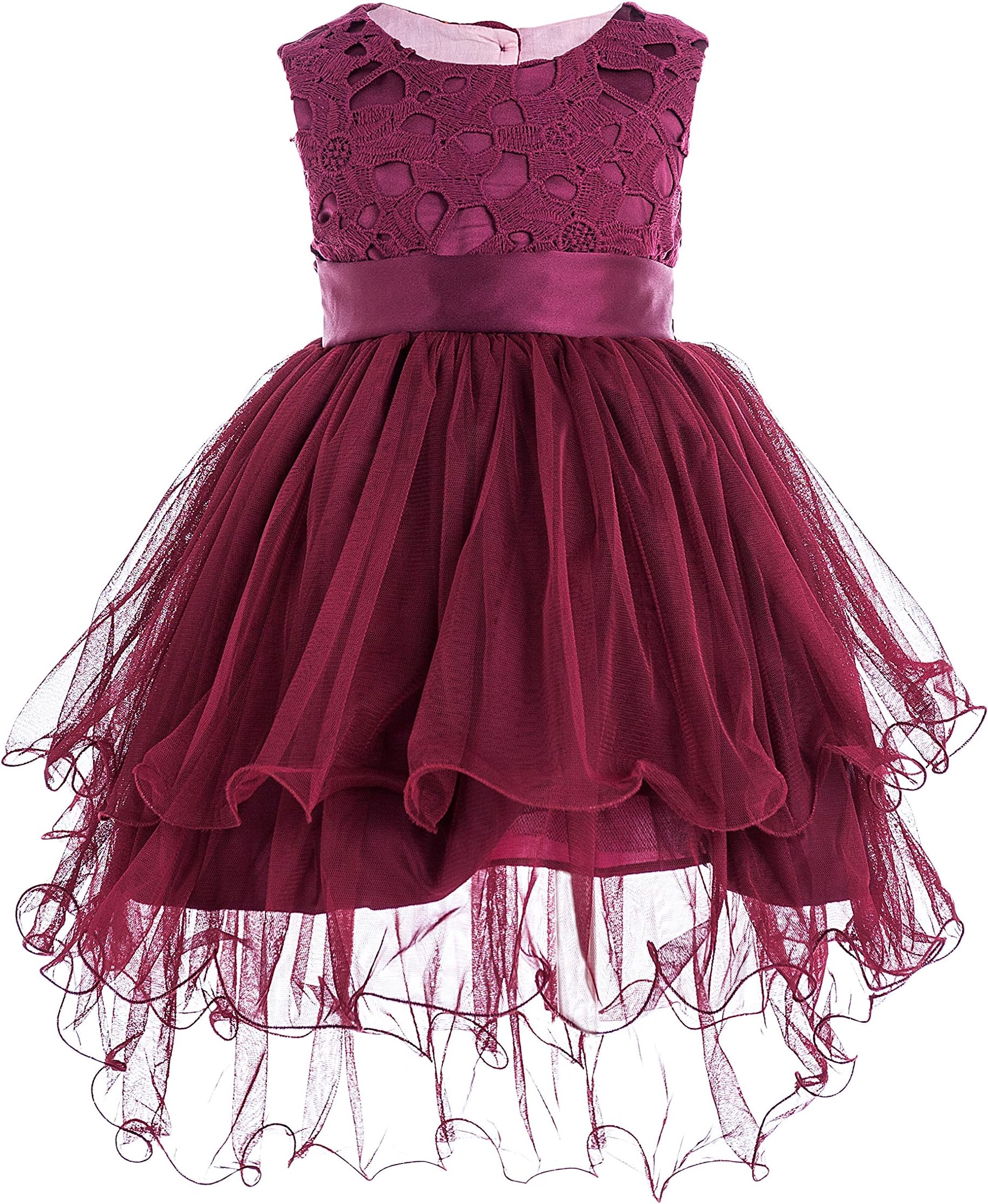 Baby Girls Embroideries Lace Flower Tutu Tulle Formal Birthday Wedding Party Gown Princess Dresses with Headwear