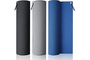SPOROKET Pro 3 Pack Golf Towels (16"x16"), Durable Microfiber Golf Towels with Hook and Loop Fastener, Premium Essential Accessories for Golf Bag for Men(Gray, Blue, Black)