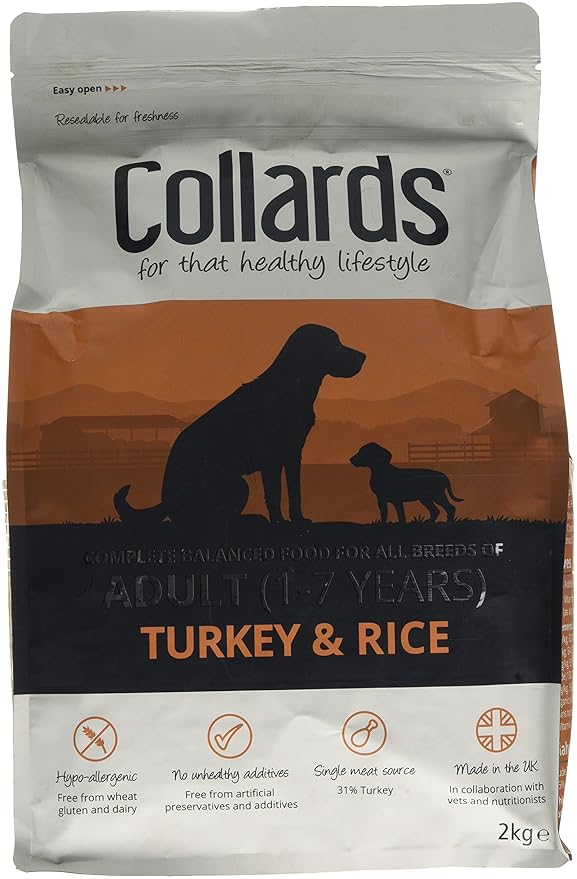 Collards Adult Complete Dry Dog Food Turkey and Rice, 2 kg Amazon.co