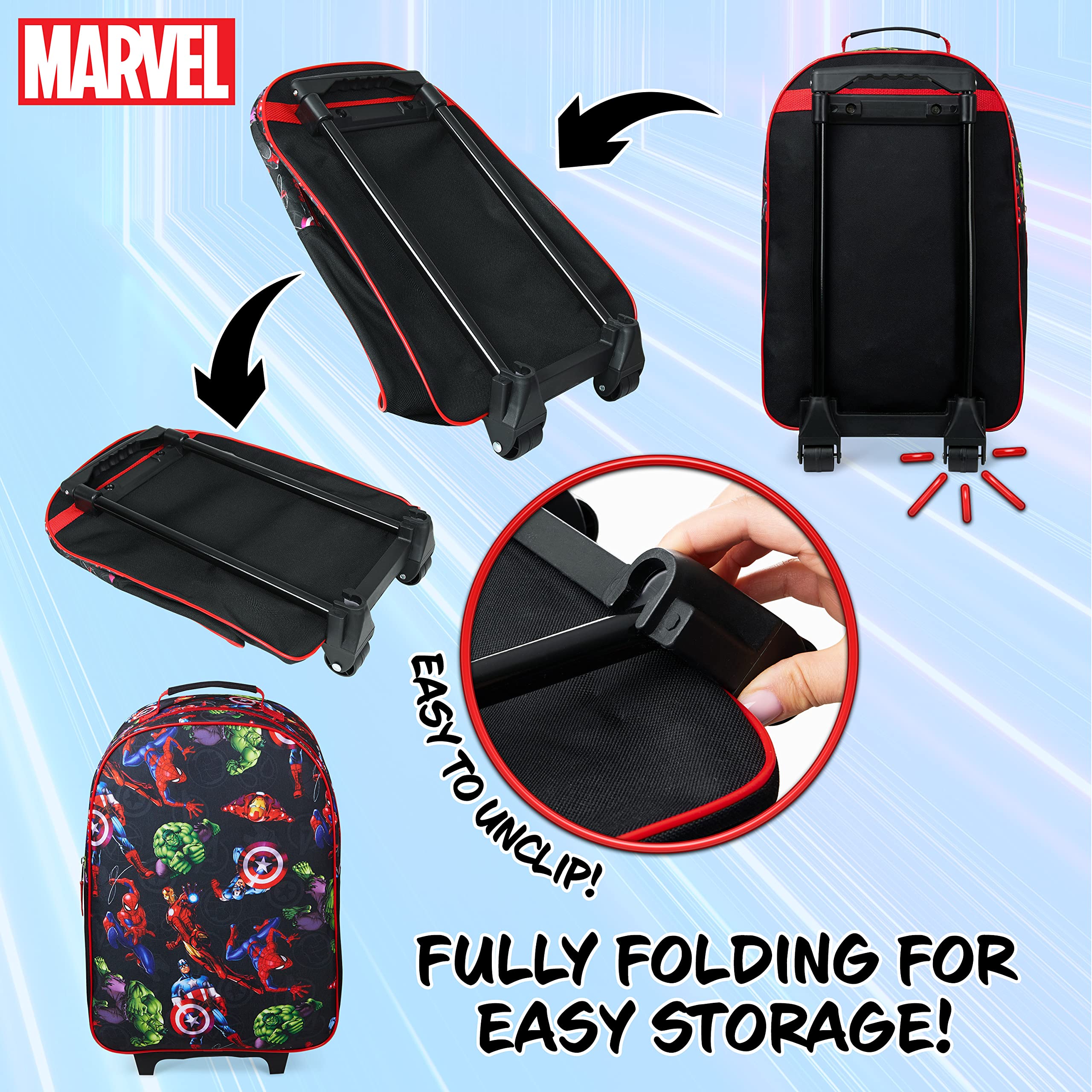 Marvel Avengers Spiderman Kids Suitcase Foldable Carry On Luggage with Wheels Lightweight Travel Trolley Bag for Vacations Trips Gifts for Boys (Multicolor Avengers)