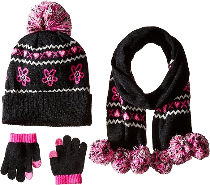 Pink Platinum Little Girls Hat Glove Scarf 3pc Set Flower, Black, Youth Amazon.ca Clothing