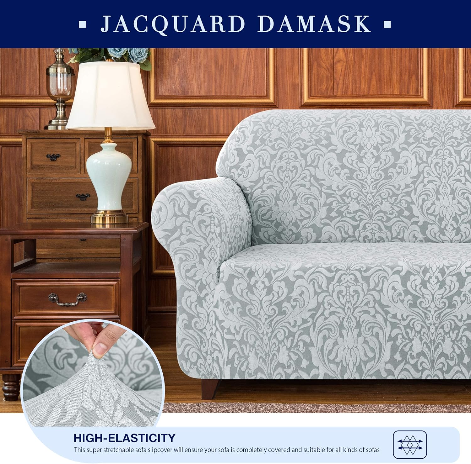subrtex Sofa Slipcover 1-Piece Jacquard Damask Couch Cover High Stretch Furniture Protector for Armchair in Living Room for Kids, Pets(Small,Light Smoky Gray): Home & Kitchen