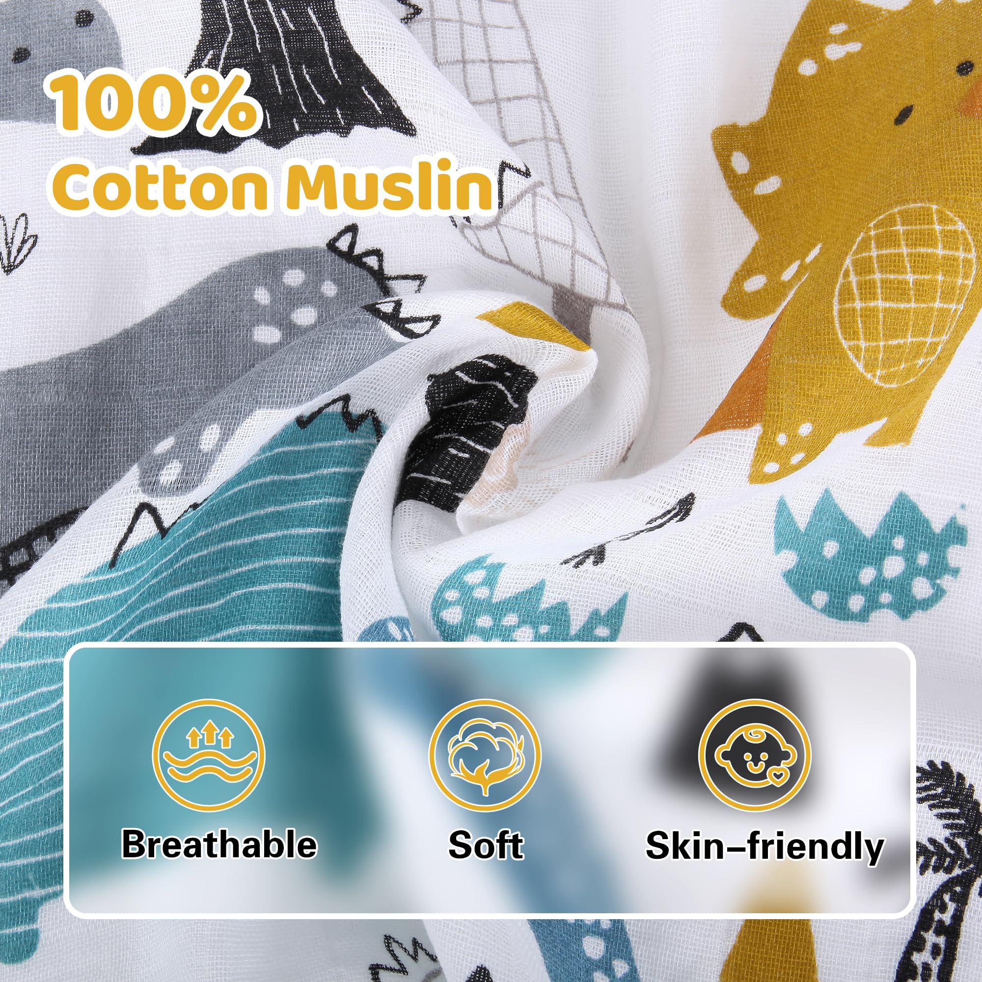 Rquite Dinosaurs Carseat Cover - Muslin Cotton Infant Car Seat Canopy, Breathable Baby Carrier Cover, Summer Stroller Sun Shade