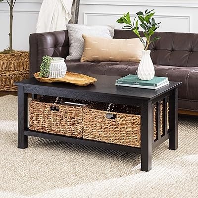Walker Edison Rustic Wood Rectangle Coffee Table with Storage