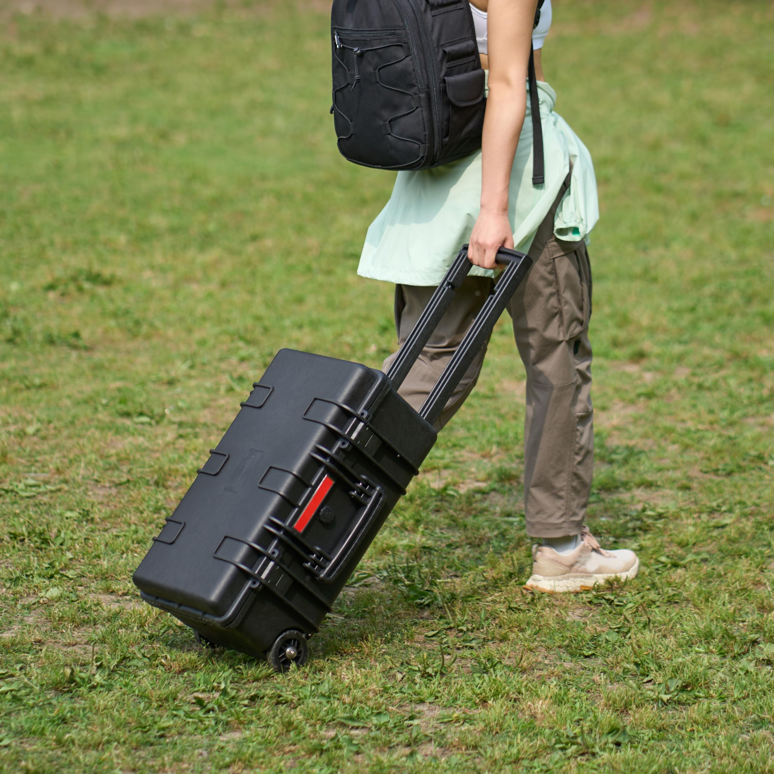 Amazon Basics Hard Camera Case with Wheels, Large, Black, Solid, 22