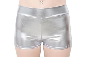SACASUSA Shiny Stretchy Metallic Mini Shorts Hot Pants for Halloween Costume Party