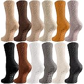 Eurzom 12 Pairs Fuzzy Socks with Grips for Women Warm Winter Non Slip Fluffy Grippy Slipper Socks Neutral Gripper Valentine's Day Gifts for Indoor Thermal Plush Home Sleep Hospital Bag Essentials