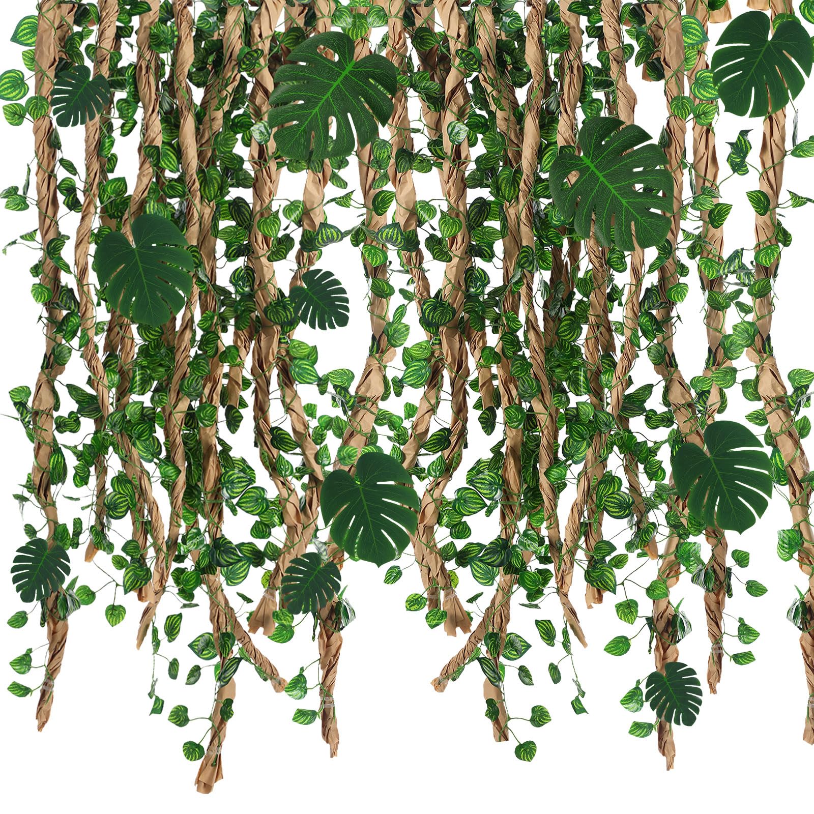 Photo 1 of Humyoun Jungle Theme Party Classroom Decoration Safari Jungle Leaf Decor with Kraft Paper Artificial Ivy Greenery Garland Fake Tropical Palm Leaves for Garden Indoor Outdoor Forest Party Supplies