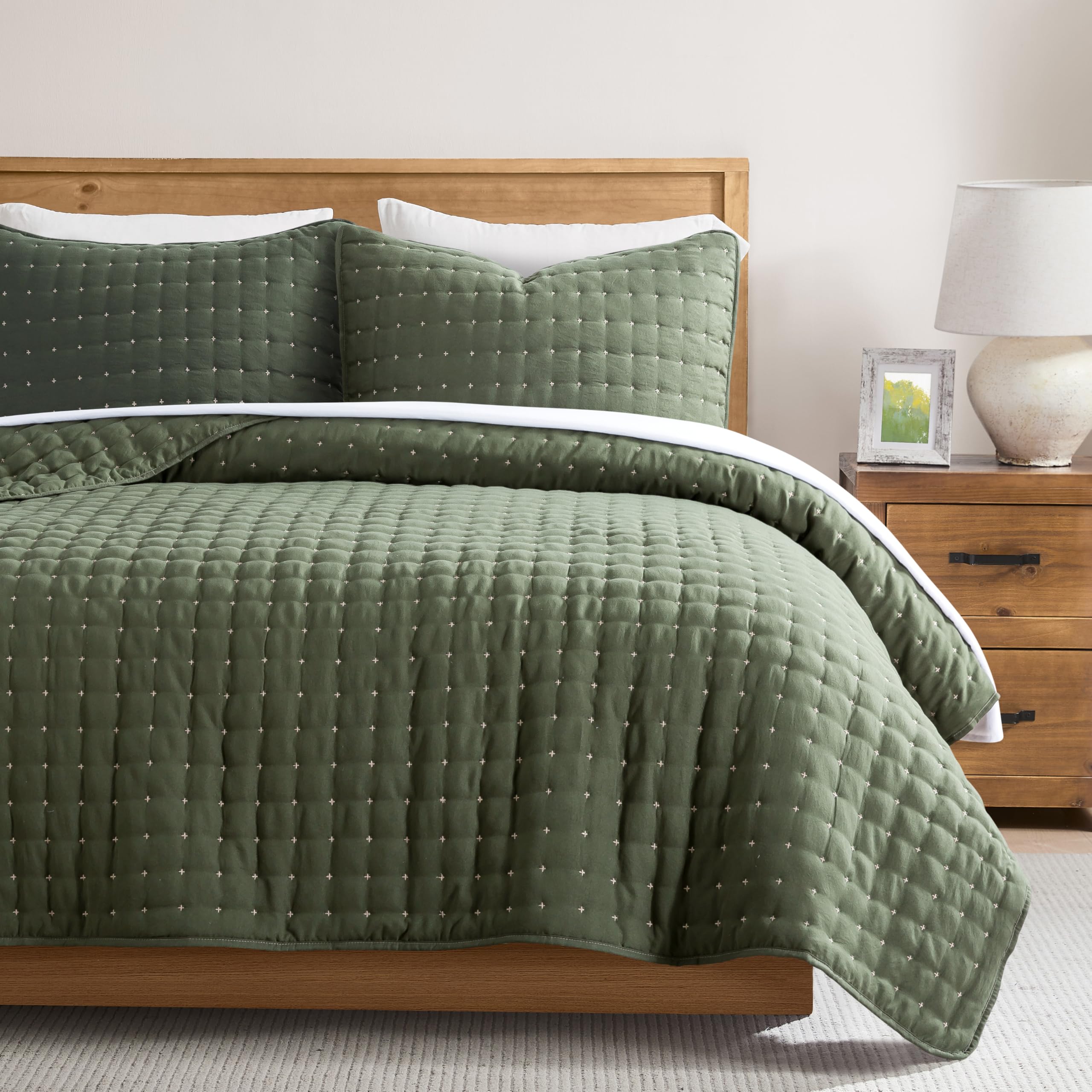 Photo 1 of WDCOZY California Oversized Cal King Size Quilt Bedding Sets with 2 Pillow Shams, Lightweight Soft Bedspread Coverlet Bed Cover for All Season, 3 Pieces, 116x106 inches, Moss Green