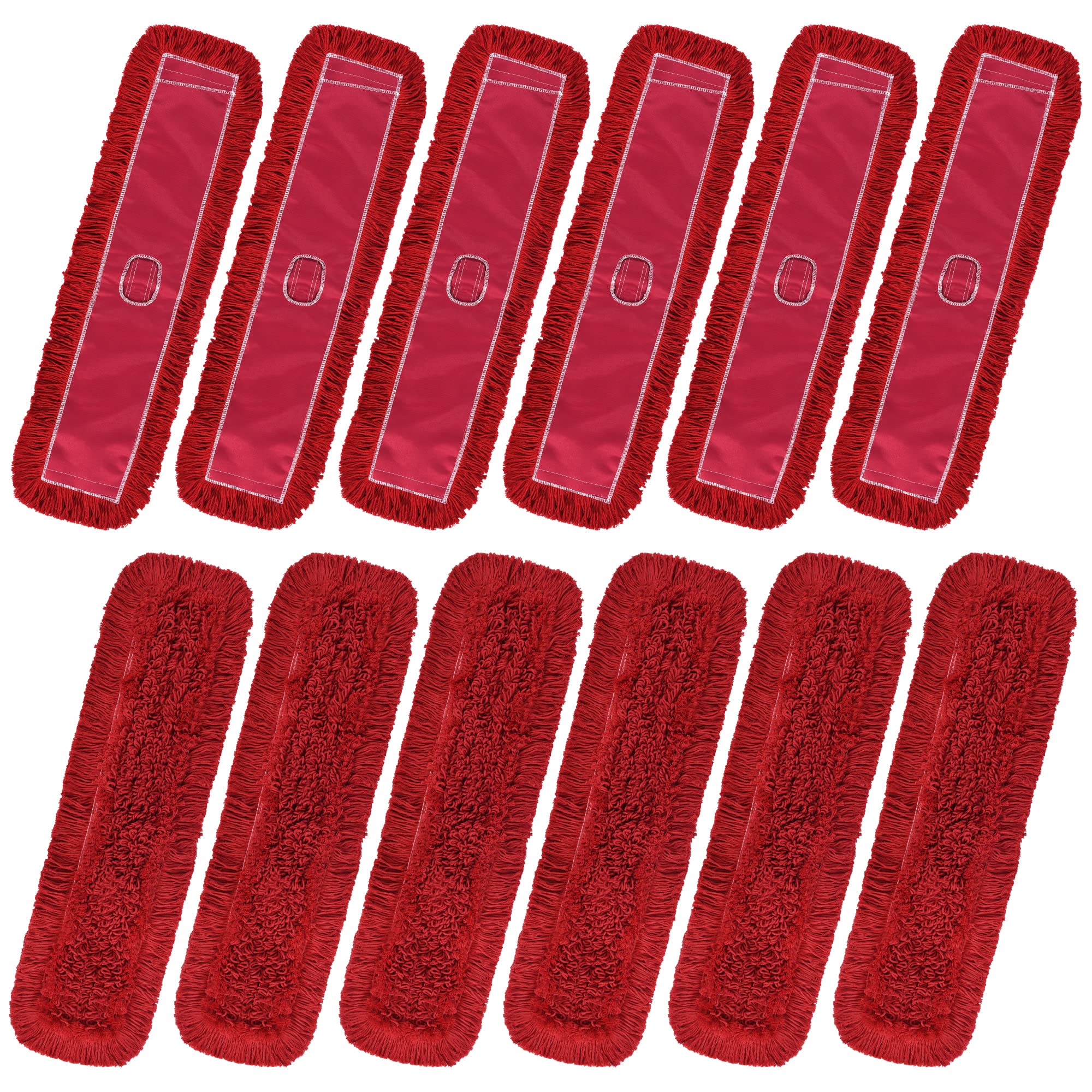 Matthew Cleaning 36'' Industrial Strength Cotton Dust Mop Refill Washable Replacement Heads for Residential & Commercial Use Fit Standard Dust Mop Frames, Hardwood, Concrete Floors Red 12 Pack Image