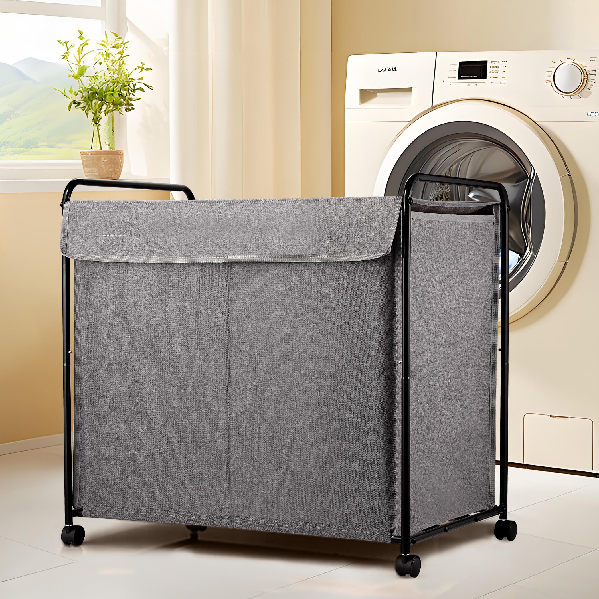 Photo 1 of EasyAcc Laundry Basket with Wheels, Rolling Laundry Hamper, 39 Gallons (150L), Laundry Basket, Large Capacity Blanket Storage, Carbon Steel Frame 24 x 16.8 x 23.4 Inches