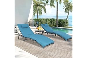 Furnivilla 3 Pieces Patio Chaise Lounge Chairs for Outside Outdoor Lounge Chairs Outdoor Chaise Lounge Chair Pe Rattan Lounge Chairs for Patio Poolside Backyard Porch (Peacock Blue, set of 3)
