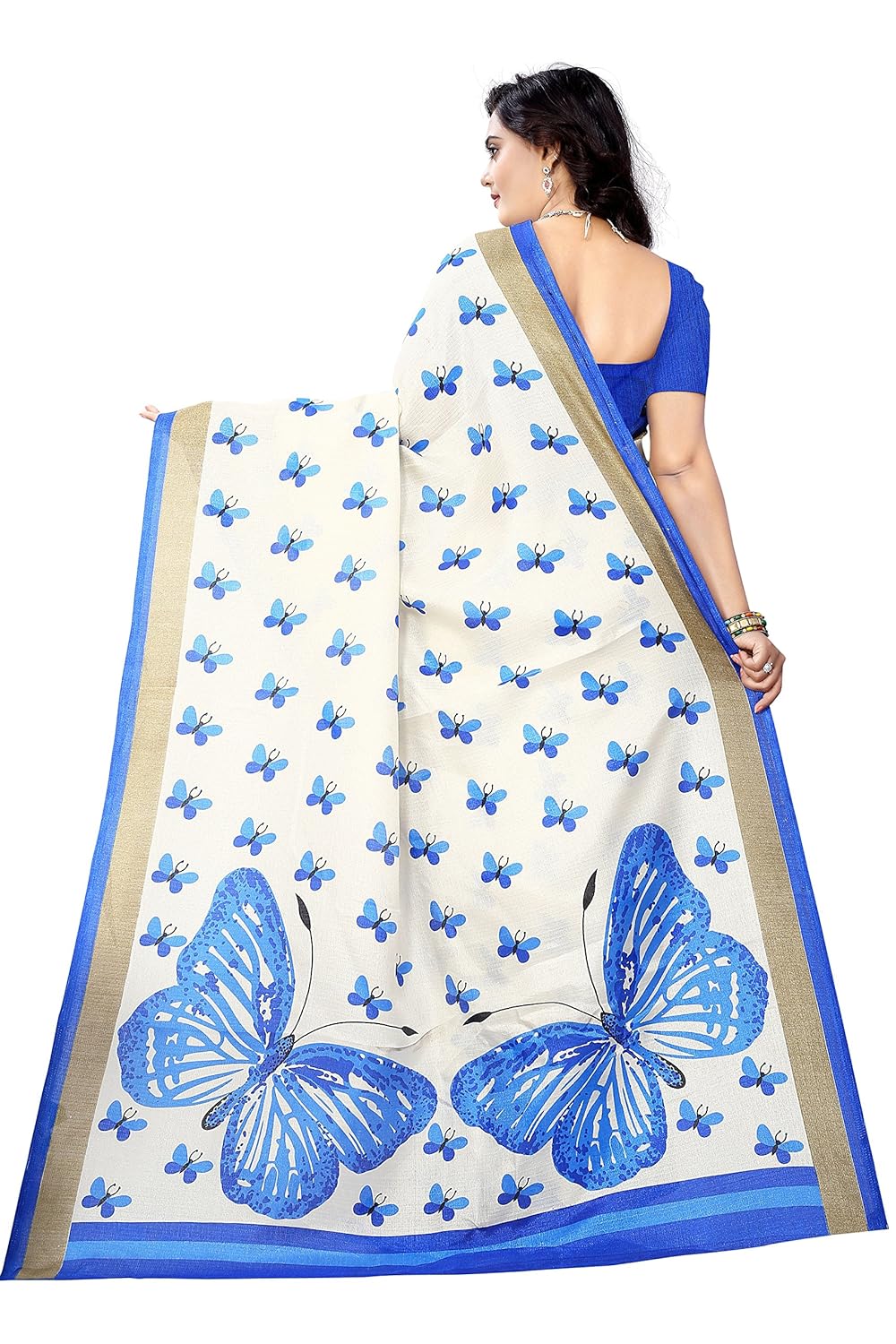 jaanvi fashion khadli silk butterfly motifs kalamkari printed saree (priyanka_butterfly_blue)