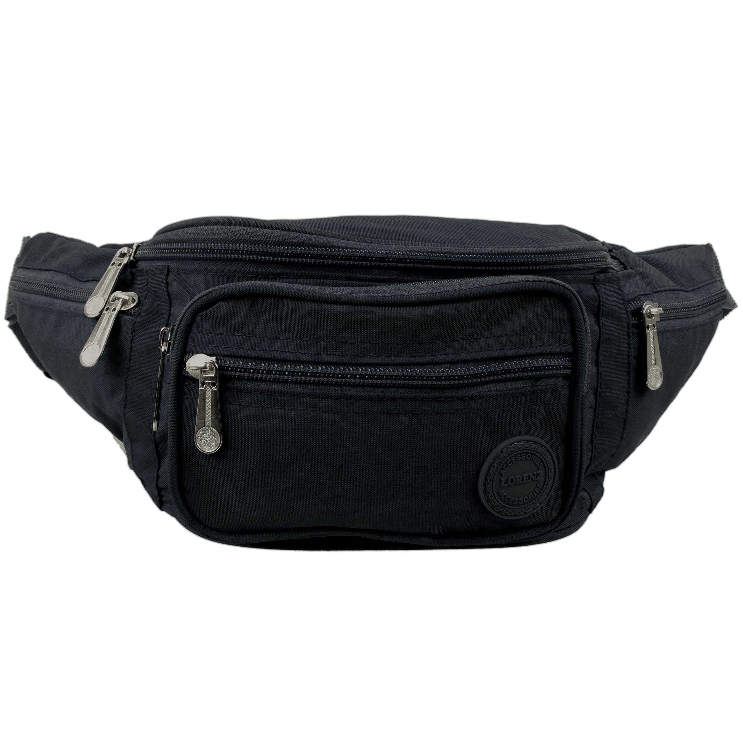 Mens Ladies Lorenz Nylon Bum Bag Fanny Pack 6 Colours Travel Raves Holiday - Black