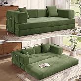 MoonSpeak 78.8'' Futon Sofa Bed, Boneless Couches for Living Room | Corduroy Convertible Futon Sofa Bed with Storage Pocket, Modular Sleeper Couch in a Box, No Assembly (Green)
