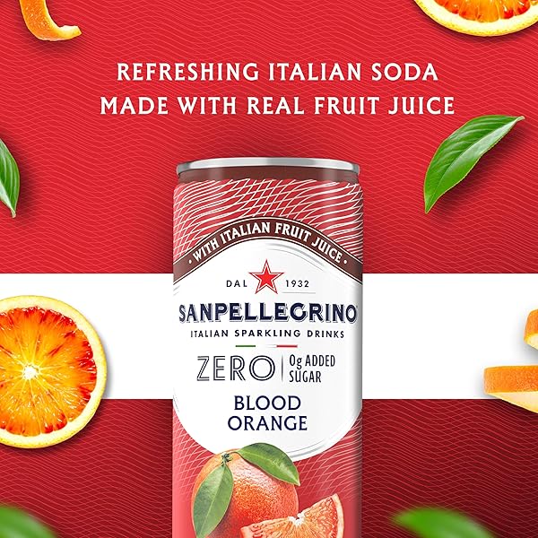 SANPELLEGRINO ITALIAN SPARKLING DRINK, ZERO SUGAR, BLOOD ORANGE, 6 CANS 66.9 FL OZ