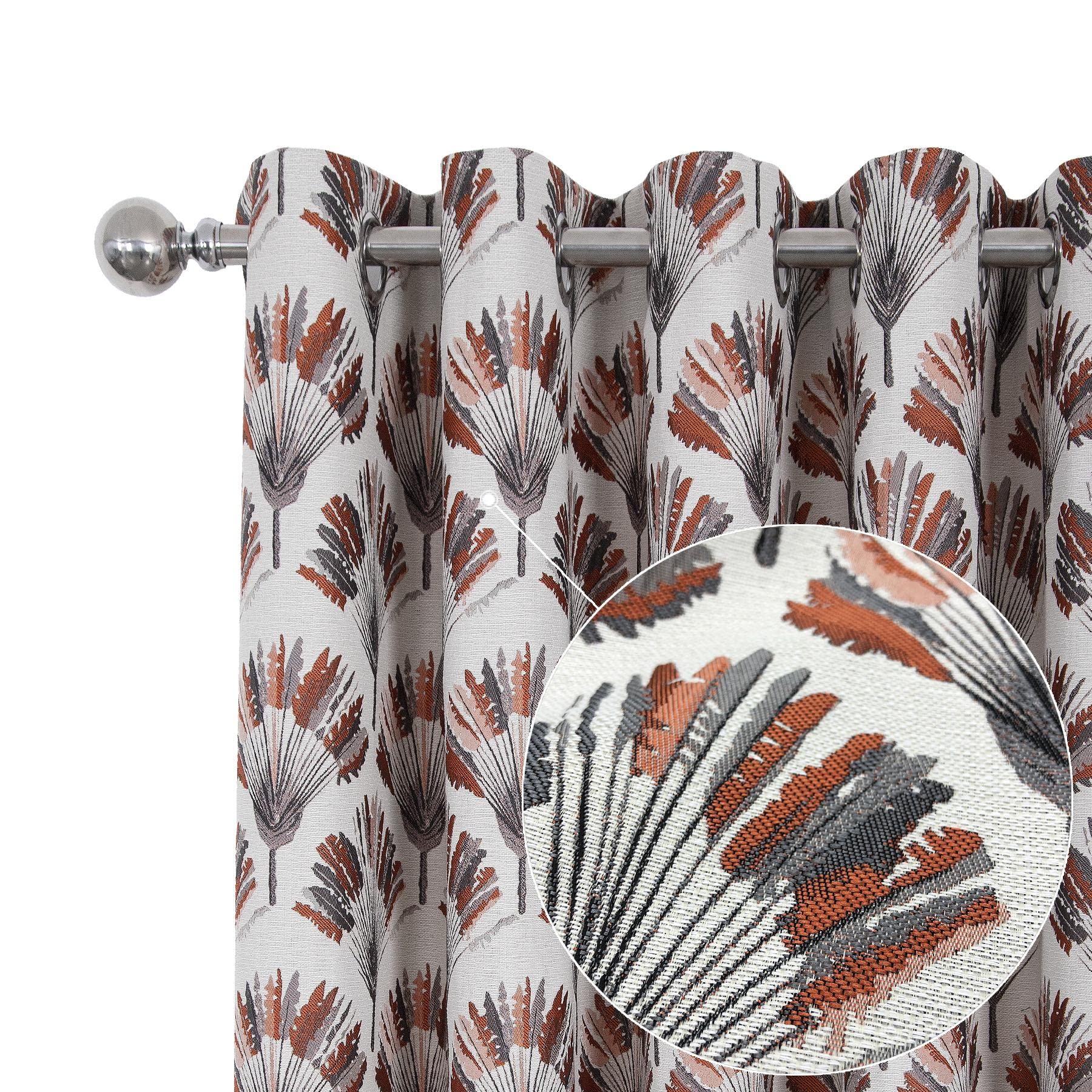 always4u Jacquard Curtains Lined Eyelet Thermal Insulating Nature Style Woven Banana Leaf Pattern Drapes For Bedroom Living Room Window Treatment A Pair Caramel 46 * 54 — image 1
