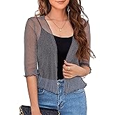LIENRIDY Women's Sheer Shrug Open Front Bolero Cardigan 3/4 Sleeve Shrug Sweater S-XL
