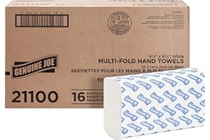 Genuine Joe Multifold Hand Towels, 9.5" x 9.10", 1-Ply, White, 250/Pack, 16 Count
