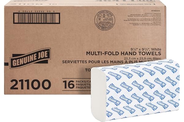 Genuine Joe Multifold Hand Towels, 9.5" x 9.10", 1-Ply, White, 250/Pack, 16 Count