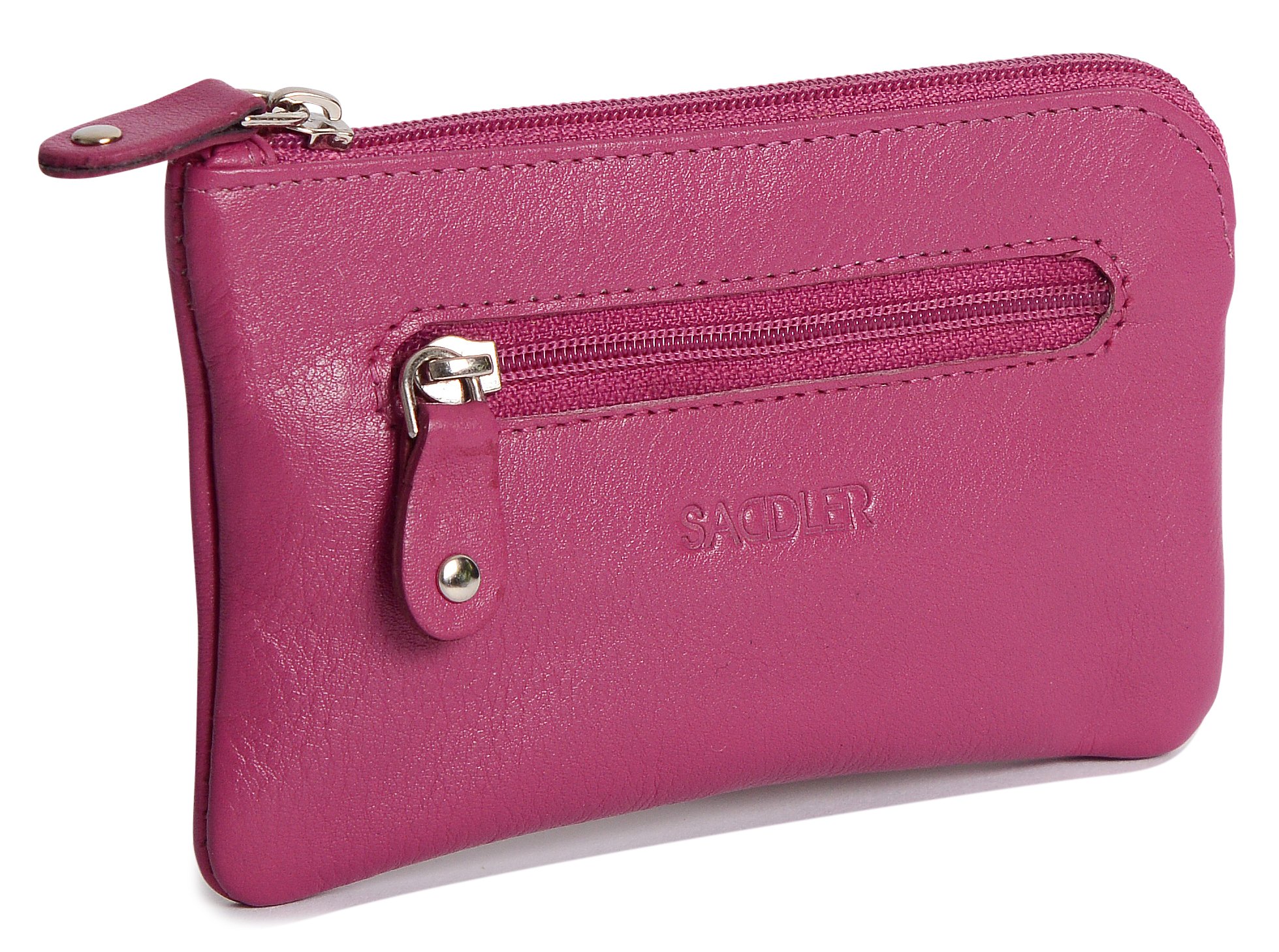 SADDLER Womens Luxurious Real Leather Zip Top Coin Purse with Double Key Rings Front Pocket | Designer Change Pouch |Gift Boxed - Magenta — image 1