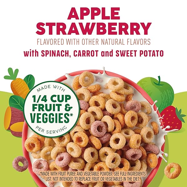CHEERIOS VEGGIE BLENDS BREAKFAST CEREAL, APPLE STRAWBERRY, MADE WITH FRUITS AND VEGGIES, FAMILY SIZE, 18 OZ
