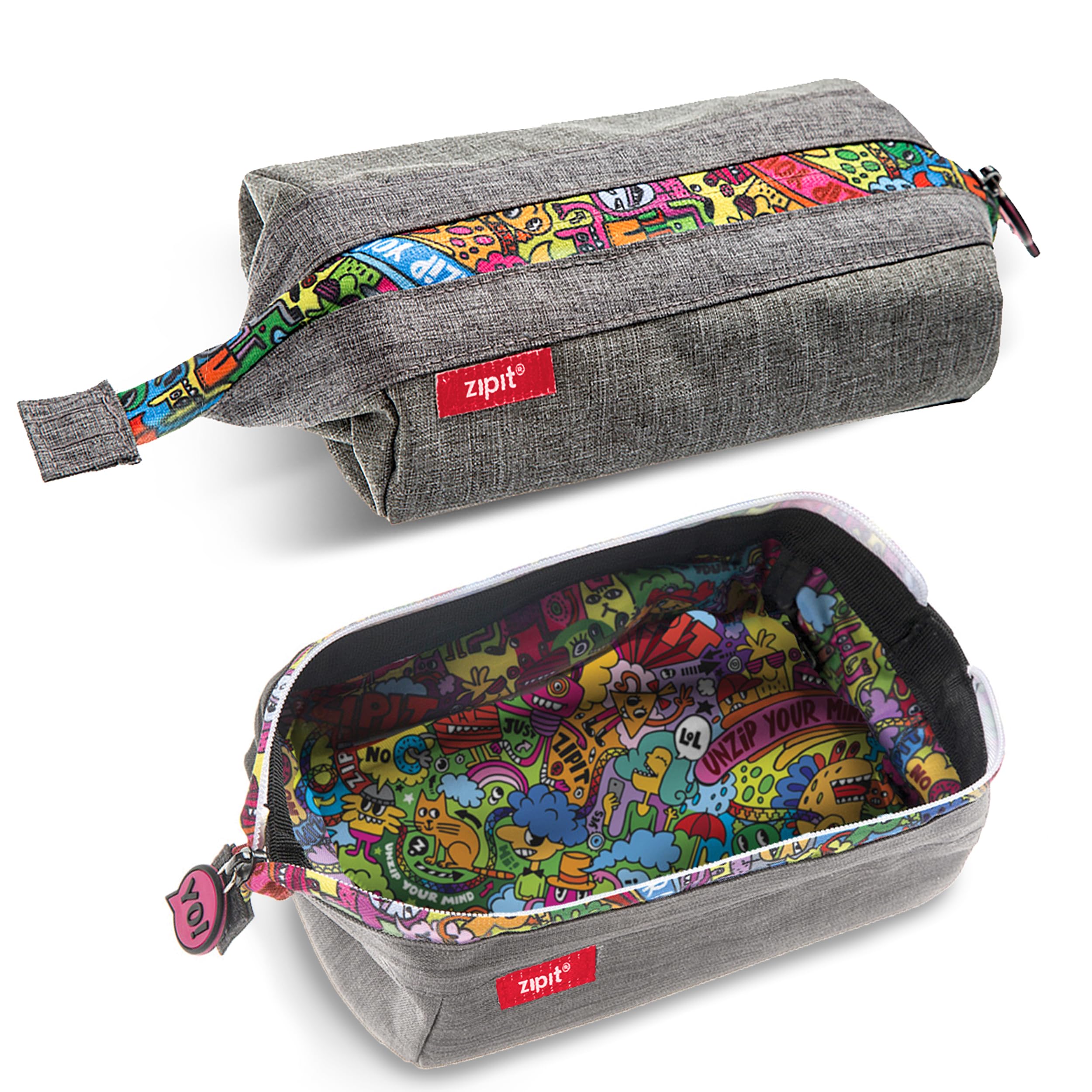 ZIPIT Lenny Pencil Case, Large Capacity Zipper Pouch for School, Stationery Bag for Teen Girls Boys and Adults, Grey โ image 1