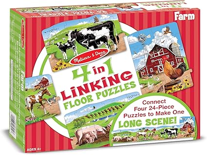 Melissa & Doug Farm 4-in-1 Jumbo Linking Jigsaw Floor Puzzle (Easy-Clean Surface, Promotes Hand-Eye Coordination, 96 Pieces, 5 Feet Long)
