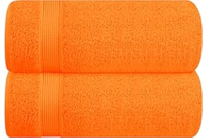 Belizzi Home Cotton 2 Pack Oversized Bath Sheet 35x70, Large Bath Sheet, Ultra Soft, Absorbent, Compact, Eco-Friendly, Recyclable, Quick Drying and Lightweight Towel - Orange