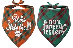 PICKUPIK Dog Thanksgiving Bandana - Set of 2 Plaid Fall Dog Scarf for Small Medium Large Dogs Pet