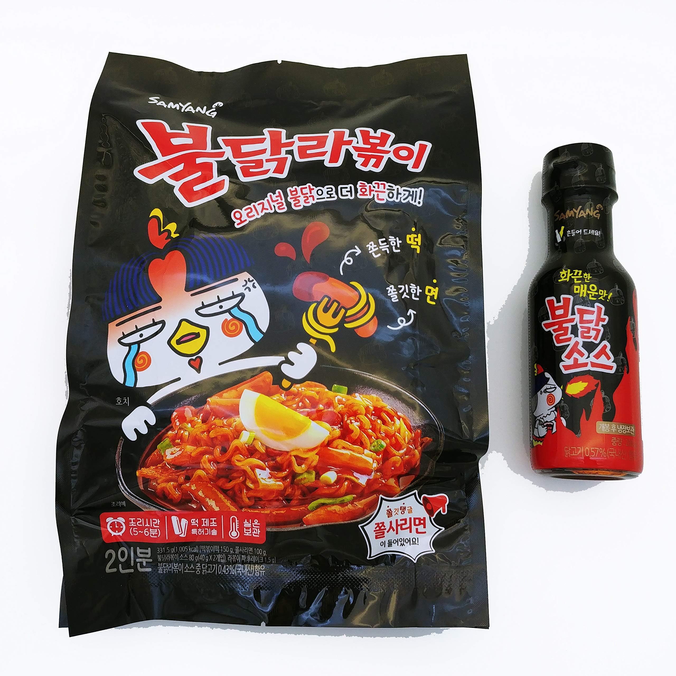 Samyang Original Ra-bokki Buldak Chicken Flavored Rice Cake Ramem Noodles and Bulldark Spicy Chicken Roasted Sauce 200g