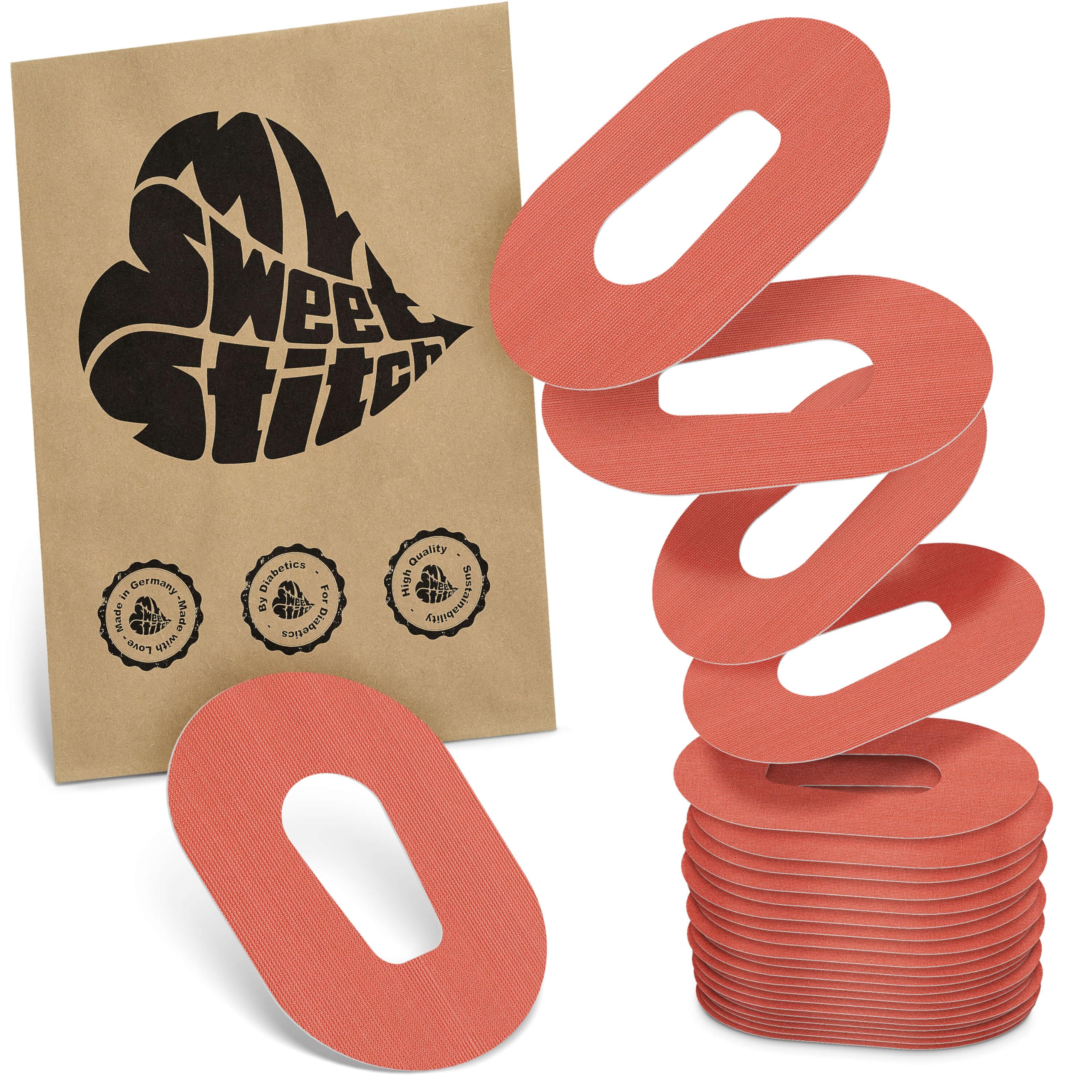 MySweetStitch - 25 x Dexcom G6 Patches, Overpatch Ø 70 x 55mm, Waterproof, Breathable, Skin-Friendly, Made in Germany, Coral