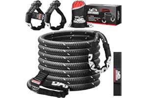 DAYDOOR Kinetic Recovery Rope, Recovery Rope, Kinetic Tow Rope, Extreme Duty 30% Elasticicty Energy Snatch Rope,1" x 30ft, with 2 Soft Shackles