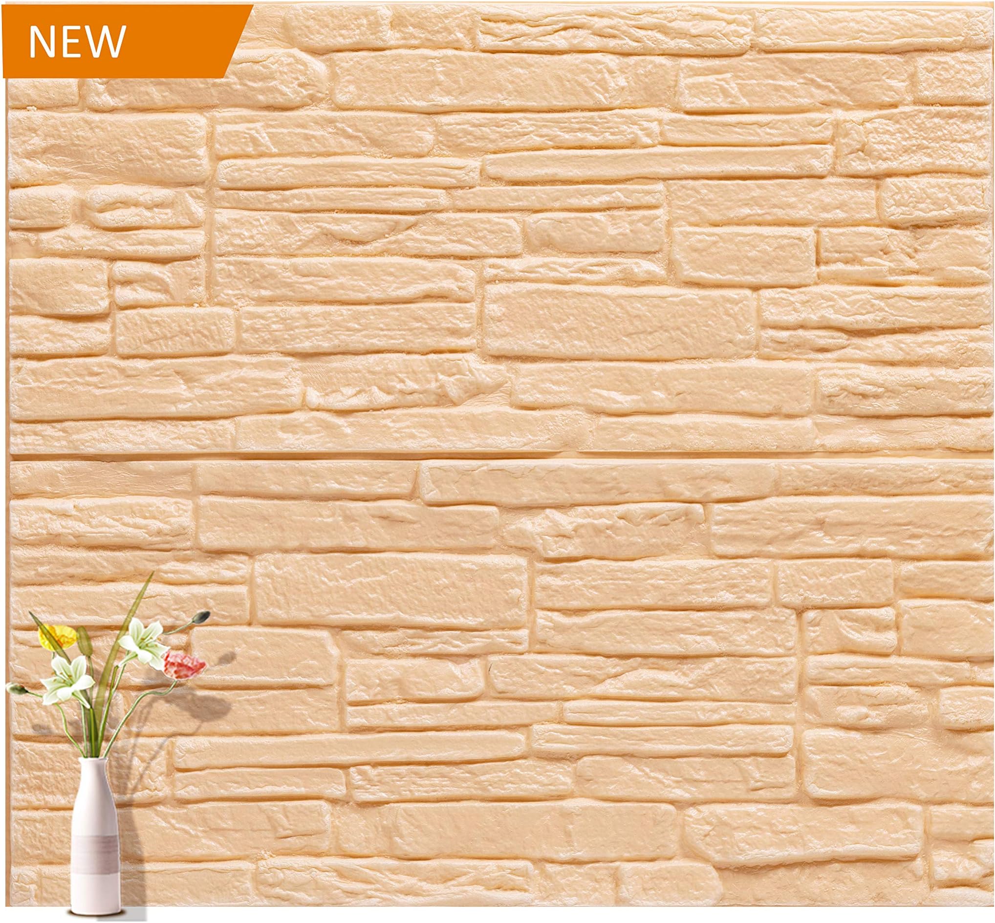 3D Wallpaper Wall Panels Half Thickness Rustic Brick Effect Foam PE Foam Peel and Stick Stacked Stone Tiles Anti Collision 10 Packs