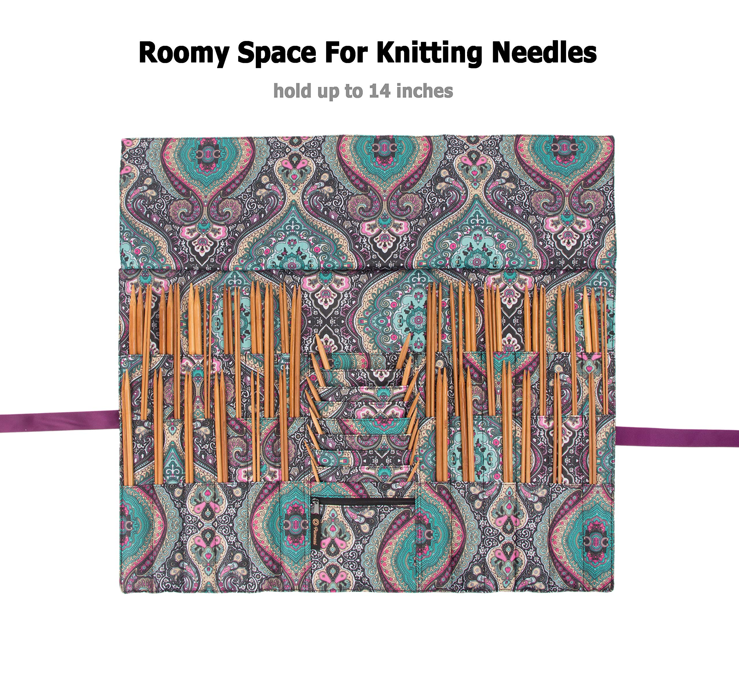 Pacmaxi Knitting Needles Organizer Foldable Knitting Needles Storage Case Up to 14 Inch Knitting Needles Holder for Straight and Circular Knitting Needles(NO Accessories Included) (Blue(Large))