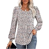 Long Sleeve Shirts For Women Fall Fashion 2025 Womens Tunic Tops Pleated Crew Neck Puff Sleeve Blouses Dressy Casual