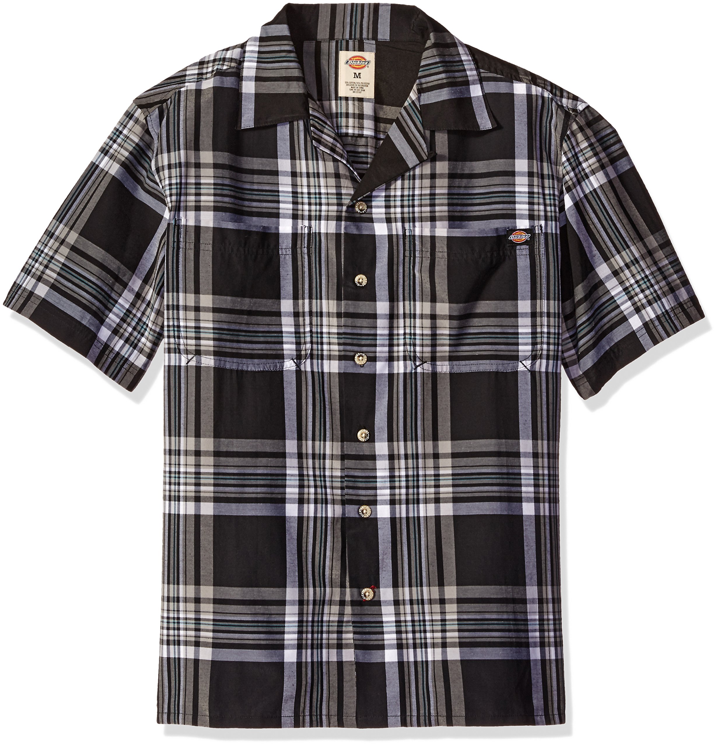 Dickies Men's Short Sleeve Camp Shirt Black/Smoke Medium eBay