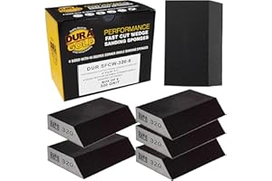 Dura-Gold 320 Grit 4-Sided Hand Sanding Block Sponges with Angled Edge, Box of 6 - Performance Flex 3.9" x 2.75" x 1" Wet or Dry Flexible Sandpaper Abrasive Pads - Sand Wood, Drywall, Metal Auto Paint