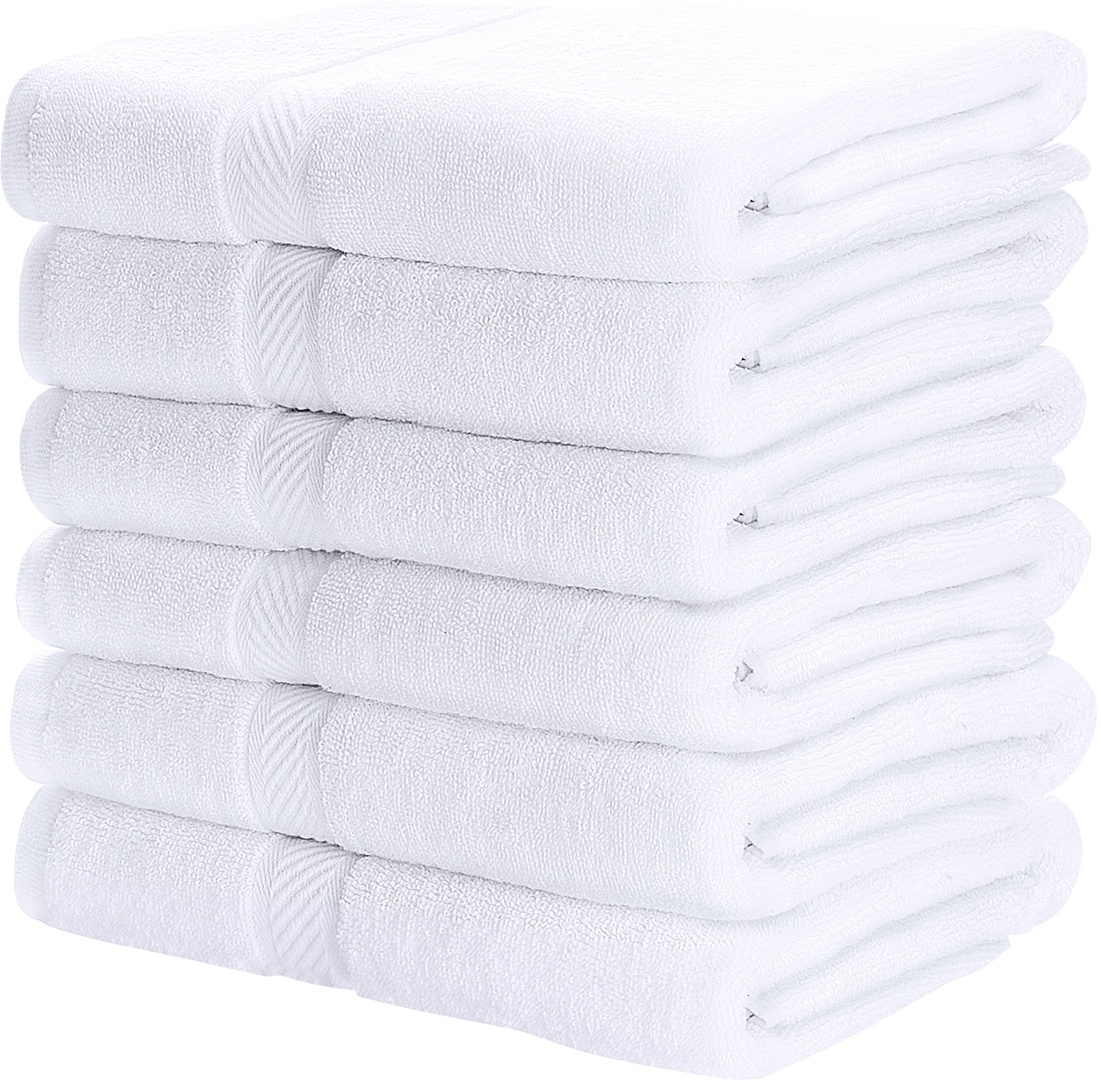 Cotton White Bath Towels (6 Pack, 24 x 48 Inch) Lightweight