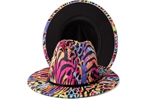 Gossifan Women Two Tone Wide Brim Fedora Felt Panama Hats Classic Belt Buckle